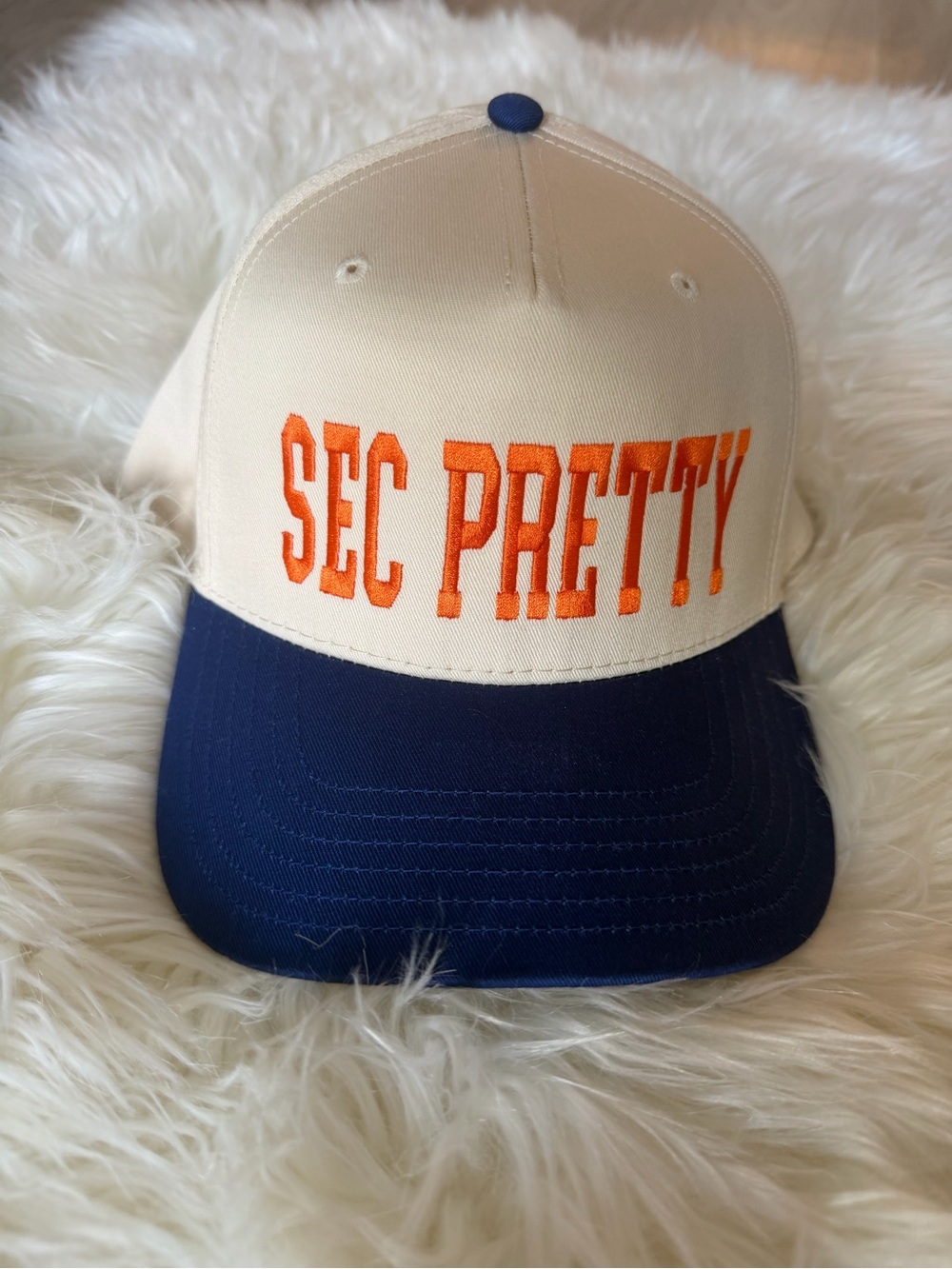 SEC PRETTY Two-Tone Baseball Cap in Cream and Orange and Blue